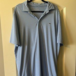 Vineyard Vines Shirt Men's XL Blue Stripes Short Sleeve Performance Polo